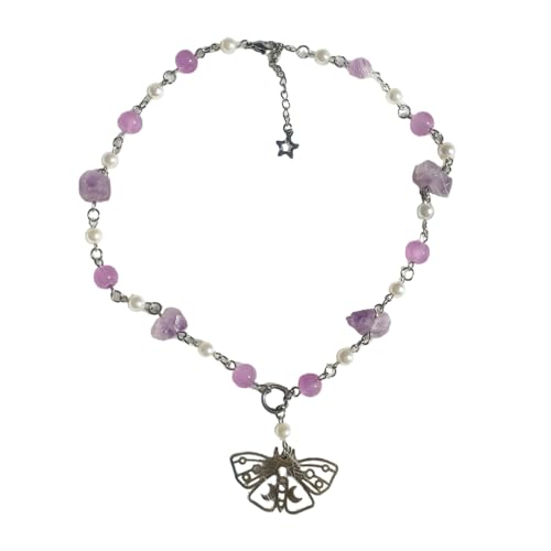 KAHDGSS Halskette mit Schmetterlings-Anhänger, Feenkern, Kristall-Perlen, Flügel-Anhänger, Statement-Schmuck, Cosplay-Zubehör für Freundin, Schmetterlings-Halsketten für Frauen, Einheitsgröße, Wie von KAHDGSS