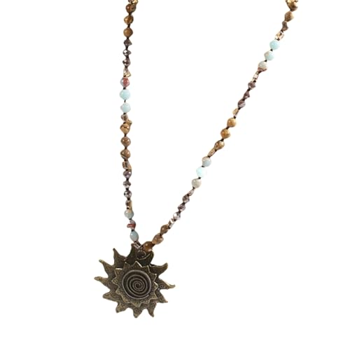 KAHDGSS Handwerkssonne Halskette Pullover Kettenschmuck Mit 8 Mm Naturstein Und Glasperlen In Eleganter Antiker Ton Retro Ethnischer Nackenkette von KAHDGSS