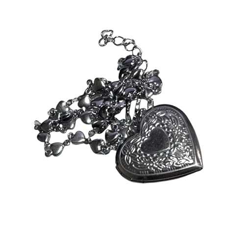 KAHDGSS Heart Locket Halskette Mit Zarten Gravuren Vintage Neckschmuck Mode Accessoire Für Moderne Und Retro Stile Herzfoto Halskette von KAHDGSS