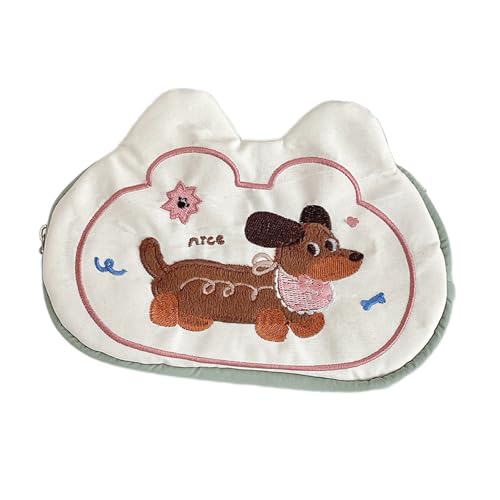 KAHDGSS Hund Gestickt Bleistift Gehäuse 18x11cm Großer Fachpartenteil Gehäuse Bleistiftbeutel Reisen Make Up Aufbewahrung Für Frauen Mädchen Kinderstudentische Aufbewahrung von KAHDGSS