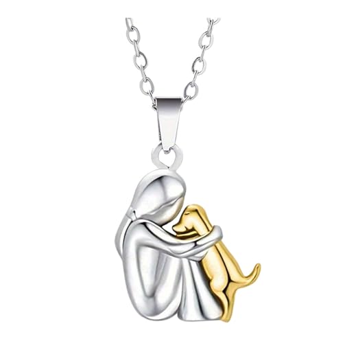 KAHDGSS Kleine Mädchen Und Hunde Umarmung Halskette/Ohrringe Zink Legierung Anhänger Freundschaft Schmuck Für Tägliche Tragen Teen Girls Accessoires Tierliebhaber Halskette von KAHDGSS