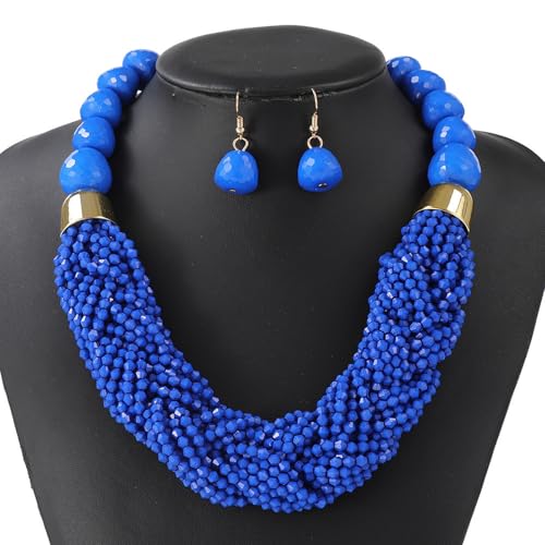 KAHDGSS Mehrschichtige Plastikperlenschmuck Set Verstellbarer Halskette Mit Ohrringen Für Empfindliche Haut Freizeitbomus Böhmische Schicht Perlen Halskette Ohrringe von KAHDGSS