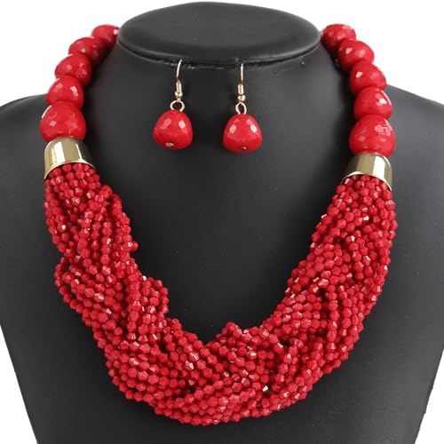 KAHDGSS Mehrschichtige Plastikperlenschmuck Set Verstellbarer Halskette Mit Ohrringen Für Empfindliche Haut Freizeitbomus Böhmische Schicht Perlen Halskette Ohrringe von KAHDGSS