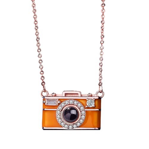 KAHDGSS Mehrsprachiger Projektion Schmuck 100 Sprache Kamera Anhänger Halskette Allergie Resistent Kupfer Leichtes Schlüsselblattkettenkette Kulturprojektionskette Halskette von KAHDGSS