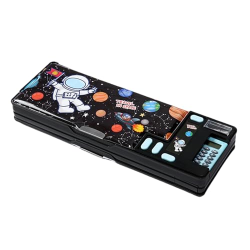 KAHDGSS Mehrzweck-Federbox mit Taschenrechnerspitzer, großes Fassungsvermögen, Cartoon-Stifthalter für Studenten, Jungen, Mädchen, Kinder, pädagogisches Werkzeug, Federmäppchen, Schwarzer Astronaut von KAHDGSS