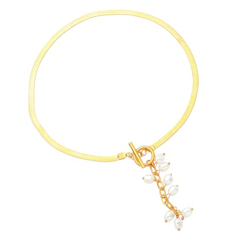 KAHDGSS Metallhalskoker Imitation Perlen Halskette Für Frauen Fischgrätenkette Necchain Stylish Statement Hochzeit Schmuck Geschenk Tropfen Halskette von KAHDGSS