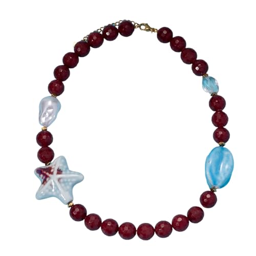 KAHDGSS Mode Rote Perle Perlen Halskette Schlüsselbeinkette Mit Schmuck Für Soziale Veranstaltung Und Alltagsnutzung Stylish Accessoire von KAHDGSS