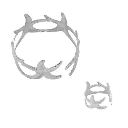 KAHDGSS Moderne Seesterne Offenes Armband Und Ringe Set Anspruchsvolle Ringe Die Für Jugendliche Frauen Geeignet Sind Die Einzigartige Stile Suchen Retro Sea Schmuck von KAHDGSS