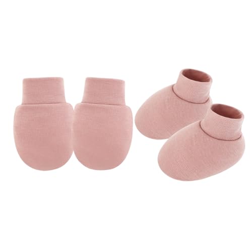 KAHDGSS Neugeborene Anti Scratch Fäustlinge Und Socken Set Feste Farbe Baumwolle Baby Hand & Fußschutzhülle Für 0-6 Monate Geschlechtsneutral Baby Set von KAHDGSS