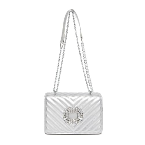 KAHDGSS PU Leder Crossbody Geldbörse Mit Quiltmuster Strasssteinen Verstellbarer Kettengurt Umhängetasche Abend Geldbeutel Für Frauen Gesteppte Umhängetasche von KAHDGSS