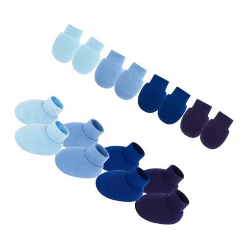KAHDGSS Packung Aus 4 Set Baby Anti Scratch Fäustlingen Und Socken Weiche Baumwollstoffhandschuhe Und Fußabdeckungen Händesicherheit Atmungsfreie Babyhandschuhe von KAHDGSS