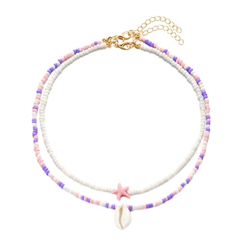 KAHDGSS Packung mit 2 doppellagigen Seesternen, Muschelanhänger, Halskette verleiht jedem Outfit oder Event einzigartigen Charme, Einheitsgröße, Wie beschrieben, Wie beschrieben von KAHDGSS