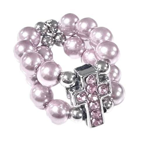 KAHDGSS Romantics Crucifix Geformte Stretchringe Hypoallergenen Rostfreier Stahl Mit Kunstperlen Jubiläum Vorhanden Einstellbarer Kruzifixring von KAHDGSS