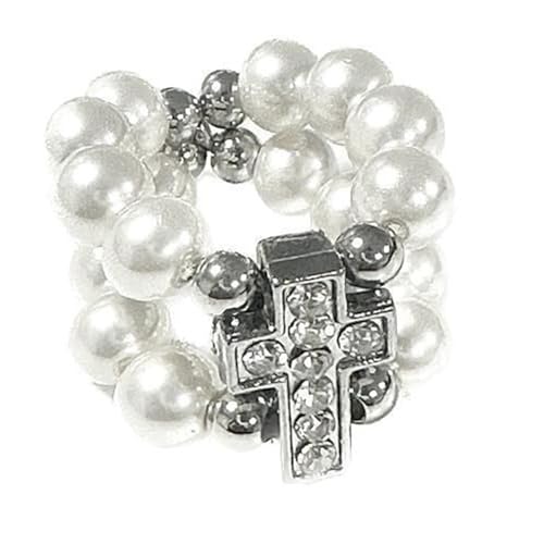 KAHDGSS Romantics Crucifix Geformte Stretchringe Hypoallergenen Rostfreier Stahl Mit Kunstperlen Jubiläum Vorhanden Einstellbarer Kruzifixring von KAHDGSS