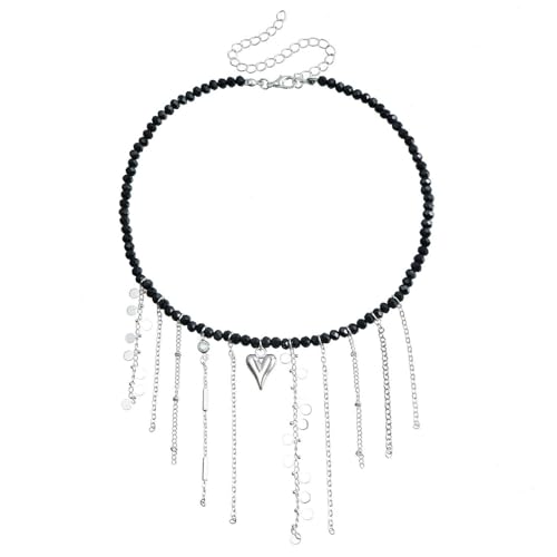 KAHDGSS Romantik Fringe Mond Und Liebe Herz Halskette Robuste Perlen Mode Schmuck Accessoire Für Stilvolle Outfits Casual Wear Heart Anhänger Halskette von KAHDGSS
