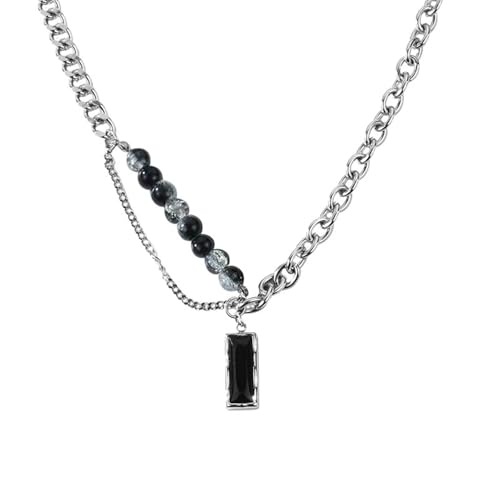 KAHDGSS Schwarze Stein Halskette Moderne Edelstahl Kette Juwely Modes Statement Halskette Unisex Schmuck Für Verschiedene Outfit Perlenanhänger von KAHDGSS
