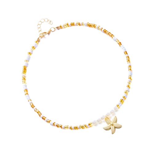 KAHDGSS Seestarfishes Anhänger Perlen Perlen Halskette Einstellbare Länge Tragbarer Schmuck Für Strandurlaub Und Partys Muschel Schmuck von KAHDGSS