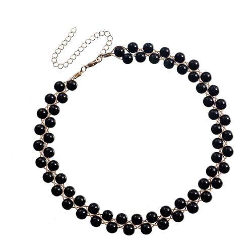 KAHDGSS Simulierte Perlen Choker Imitation Halskette Stylische Schlüsselbeutelkette Einstellbare Länge Halschain Accessoire Büro Zum Abend Schmuck von KAHDGSS