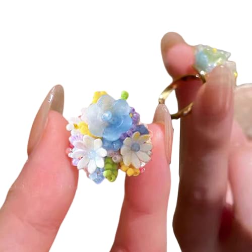 KAHDGSS Stilvolle Hortensienharzringe Mit Verstellbarem Design Mehrfarbiger Perlenschmuck Perfekt Für Lässige Oder Urlaubsoutfits Buntes Perlenring Für Frauen von KAHDGSS