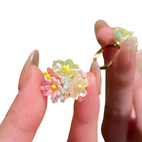 KAHDGSS Stilvolle Hortensienharzringe Mit Verstellbarem Design Mehrfarbiger Perlenschmuck Perfekt Für Lässige Oder Urlaubsoutfits Buntes Perlenring Für Frauen von KAHDGSS