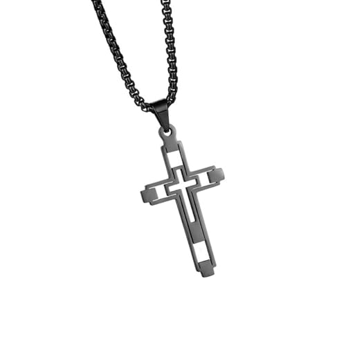 KAHDGSS Stilvolle Religiöse Kreuze Anhänger Halskette Stilvolle Offene Arbeitskräfte Halskette Für Jugendliche Und Fromme Personen Rostfreier Stahl Religionsschmuck Geeignet von KAHDGSS