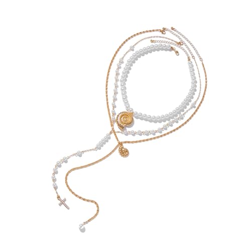 KAHDGSS Stilvolle Verstellbare Länge Perlen Perlenkette Mit Einzigartigen Muscheln Und Kreuzen An Den Anhänger Aus Stabiler Legierung Mode Legierung Halskette KAHDGSS Stilvolle Verstellbare Länge Perlen Perlenkette Mit Einzigartigen Muscheln Und Kreuzen An Den Anhänger Aus Stabiler Legierung Mode Legierung Halskette von KAHDGSS