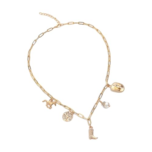 KAHDGSS Styles Cowboyhut und Stiefel-Anhänger Halskette für Damen, verstellbare Kette mit Strasssteinen und Perlen von KAHDGSS