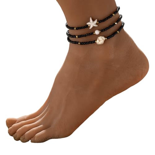 KAHDGSS Tragbares Dehnbares Fußkettchen Trio Styles Turquoise Sternenfische Perlen Fußschmuck Für Strandurlaubsferien Fußkettchen von KAHDGSS