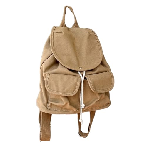 KAHDGSS Trendy Multi Pocket Canvas Rucksack Für Frauen Feste Farbklappe Drawess Daypack Für Arbeitsschule Und Reisen Leinwand von KAHDGSS