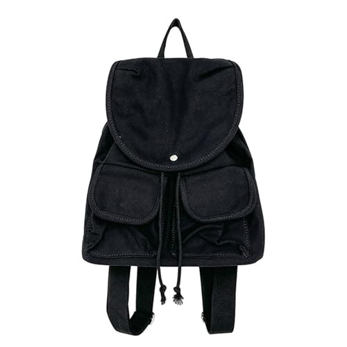 KAHDGSS Trendy Multi Pocket Canvas Rucksack Für Frauen Feste Farbklappe Drawess Daypack Für Arbeitsschule Und Reisen Leinwand von KAHDGSS