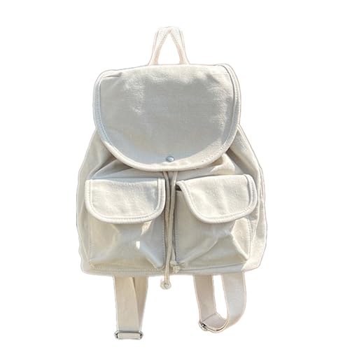 KAHDGSS Trendy Multi Pocket Canvas Rucksack Für Frauen Feste Farbklappe Drawess Daypack Für Arbeitsschule Und Reisen Leinwand von KAHDGSS