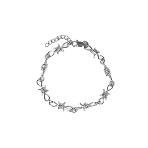 KAHDGSS Verstellbares Gotisches Silberarmband Für Männer Frauen Punk Schmucklegierung Musikfestivals Silber Stacheldrahtarmband von KAHDGSS