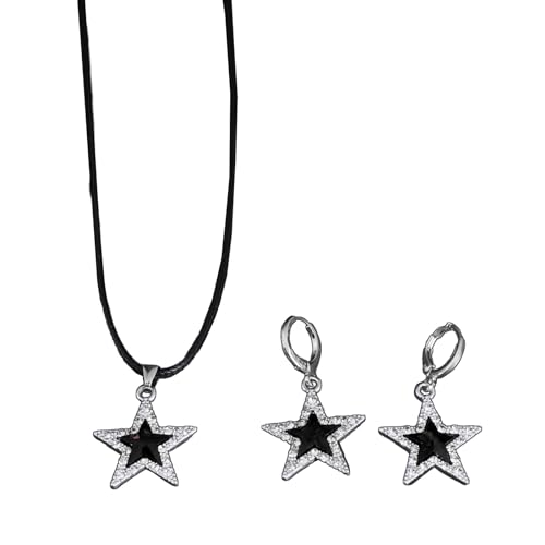 KAHDGSS Vielseitiges Sternohr- und Halsketten-Set für Street-Fashion-Liebhaber, cooler und stilvoller Stern-Anhänger mit Ohrringen, Schmuck, Punk, Gothic-Halskette, Einheitsgröße, Wie beschrieben, Wie von KAHDGSS