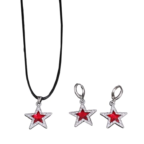 KAHDGSS Vielseitiges Sternohr- und Halsketten-Set für Street-Fashion-Liebhaber, cooler und stilvoller Stern-Anhänger mit Ohrringen, Schmuck, Punk, Gothic-Halskette, Einheitsgröße, Wie beschrieben, Wie von KAHDGSS