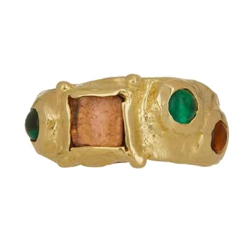 KAHDGSS Vintage-Strass-Ringe für Damen mit mehrfarbigen Steinen und hochwertigen goldfarbenen Designs für Mode-Liebhaber, allergieresistent von KAHDGSS