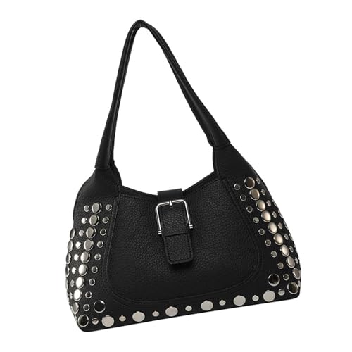 KAHDGSS Vintage Umhängetasche Mit Besetztem Design PU Leder Achselbeutel Casual Eimer Handtasche Für Trendige Frauen Und Teenager Handtasche Mit Jugendlichen von KAHDGSS