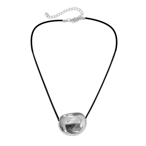 KAHDGSS Women Metal Oval Anhänger Halskette Verstellbare Länge Schlüsselbein Kette PU Leder Neckchain Mode Neckschmuck Handgefertigte Halskette von KAHDGSS