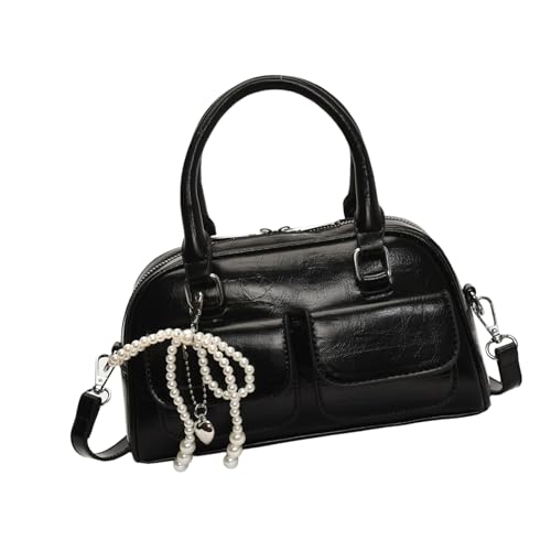 KAHDGSS Zarte Umhängetasche, großes Fassungsvermögen, PU-Crossbody-Tasche mit verstellbarem Riemen und Schleifen, Anhänger, Dekoration für Damen, leichte Pendlertasche, Schwarz , One Size KAHDGSS Zarte Umhängetasche, großes Fassungsvermögen, PU-Crossbody-Tasche mit verstellbarem Riemen und Schleifen, Anhänger, Dekoration für Damen, leichte Pendlertasche, Schwarz , One Size von KAHDGSS