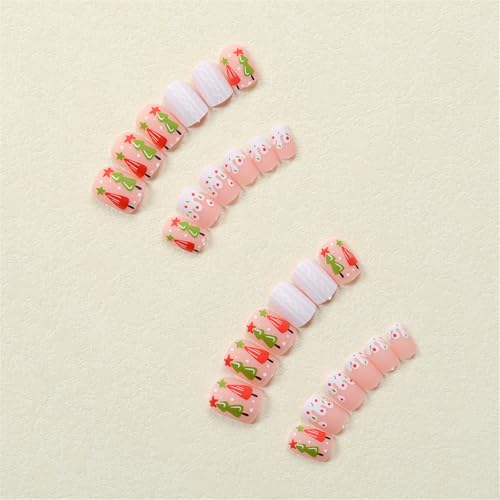 Kurzquadratische Falsche Nägel Vollbezüge Kleben Mit Weihnachtsbaum Designs Drücken Sie Für Frauen Mädchen Auf Dem Kurzen Square False Full Cover Stick Ein von KAHDGSS