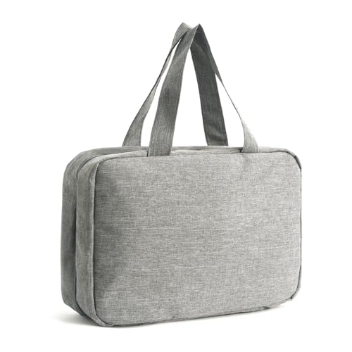 Multifunktionale hängende Kulturbeutel für Frauen, platzsparende Make-up-Aufbewahrung, Organizer mit transparenten Fächern, elegante Make-up-Tasche, grau, Einheitsgröße von KAHDGSS