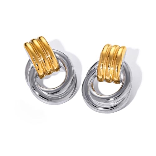 Stilvolle Zwei Ton Runde Hängeohrringe Für Frauen Geometrische Vintage Metall Designs Ohrtropfen Für Lässige Oder Formelle Kleidung Runde Hängeohrringe von KAHDGSS