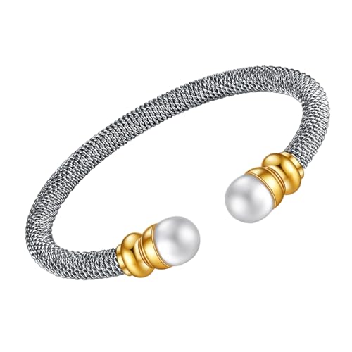 Stylish Kabel Kunstperlen Offenes Armband Zwei Ton Elektro Armreifen Handgefertigtes Handgelenk Accessoires Für Den Täglichen Gebrauch Stimmungsträger Armband von KAHDGSS