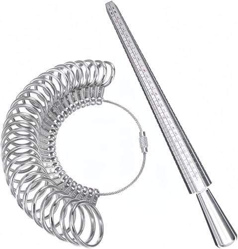 KAHEIGN Ringgrößenmesser Metall Ringgrößen Bestimmer, UK Messdorn Ringstock Z 26 Größen Fingerring Messgerät für Schmuck für Damen Herren (Silber) von KAHEIGN