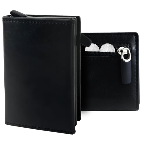 KAHOUI Mini Geldbörse Herren, RFID Schutz Geldbeutel Portmonee Herren, Diebstahlsichere Kartenetui Slim Wallet mit Münzfach, Magnetische Geldbörsen, Ausweis- & Kartenhüllen für Herren von KAHOUI