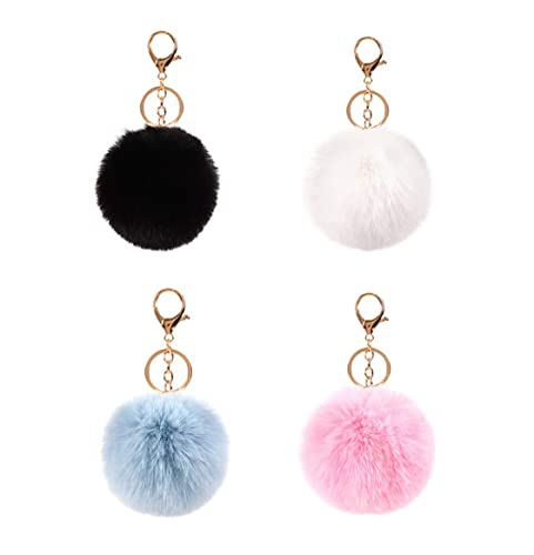 KAIAIWLUO Pom Pom Schlüsselanhänger,4 STÜCKE Plüsch-Schlüsselanhänger Keychain Flauschigen Kunstpelz Ball Schlüsselringe für Mädchen Damen Tasche Zubehör von KAIAIWLUO