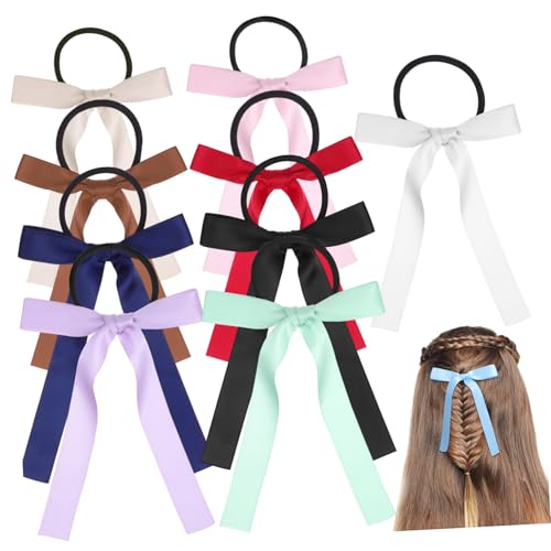 KAILIKETIY 10stücke Bunte Seidenschleifen Haargummis Langes Band Haarbänder Mit Schleife Elástico Haargummis Für Lange Haare Pferdeschwanzhalter Für Mädchen -accessoires von KAILIKETIY