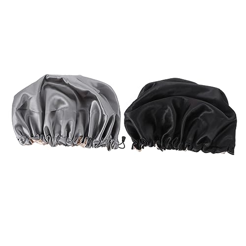 KAILIKETIY 2 Stück Doppellagige Wasserdichte Schlafhaube mit Elastischem Rand Haarschutz für Damen und Herren Teiliges Schwarz Schützt Haare Beim Schlafen und Duschen Verstellbar Rutschfest von KAILIKETIY