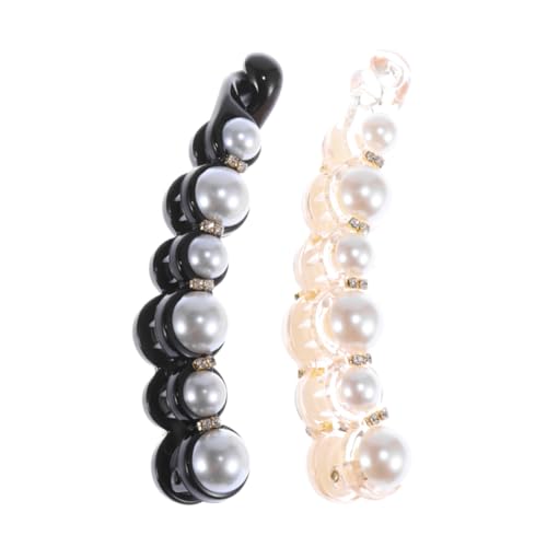 KAILIKETIY 2 Stück Elegante Bananen haarspangen mit Perlendekor Großer Haarclip für Ponytails Vertikale Haarklammer Rutschfest für Frauen Schwarz und Bernsteinfarben von KAILIKETIY