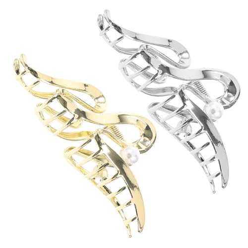 KAILIKETIY 2 Stück Große Metall haarklammer mit Wellenstruktur und Perlendekor Eleganter Haarschmuck für Frauen Voluminöses Styling Robuste Klammer für Dickes Haar Vielseitig für Büro Party von KAILIKETIY