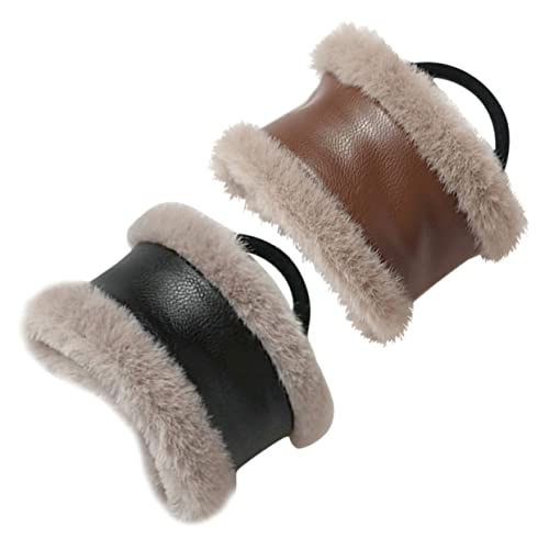 KAILIKETIY 2 Stück PU Leder Haargummis Elastische Pferdeschwanzhalter Flauschige Haarseile für Damen Haarschmuck für Dickes Haar Boho Haarstyling Zubehör von KAILIKETIY